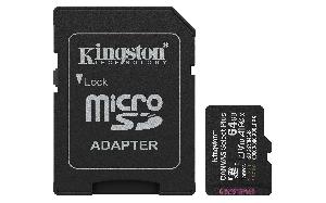  SDCS3/64GB, KINGSTON, Memory Card, 64GB microSDXC Canvas Select Plus Gen3 100MB/s A1 Card + Adapter.
