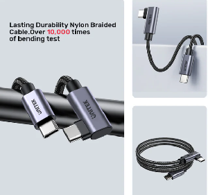  C14123BK-5M, UNITEK, Cable, 5M, 90° L-Shape Tupe-C Male to Male PD 100W Charging Cable.