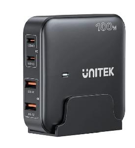 P1229ABK, UNITEK, 100W 4-in-1 Desktop GaN Charger (2*USB-C PD + 2*USB-A QC3.0)