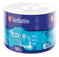  CD-R, VERBATIM, CD Disc, 700Mb,52x, Wrap Extra Protection, 50Pcs.