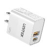 P1124AWH01-EU,  UNITEK, 20W 2-Port Wall Charger (USB-A QC + USB-C PD), White P1124AWH01-EU,  UNITEK, 20W 2-Port Wall Charger (USB-A QC + USB-C PD), White