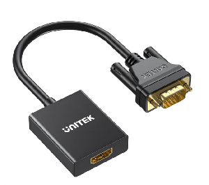  V1112ABK01, UNITEK, Adapter, VGA to HDMI Adapter with Audio & Power Port.