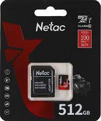  P500 Extreme Pro, NETAC, Memory Card, MicroSDXC 512GB V30/A1/C10 up to 100MB/s, retail pack with SD Adapter.